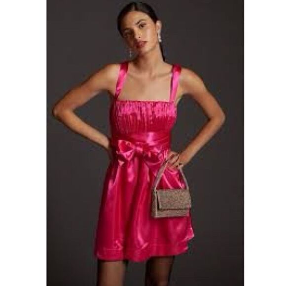 New Maeve Bow-Tie Satin Mini Dress - Picture 1 of 8
